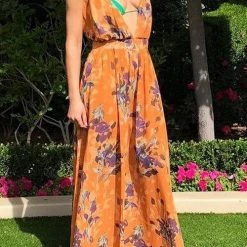 Levency New In V Neck Backless Slip Maxi Dress