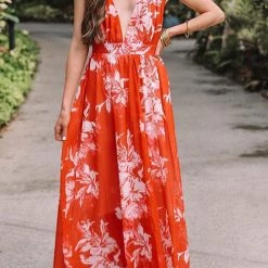 Levency New In V Neck Backless Slip Maxi Dress