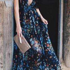 Levency New In V Neck Backless Slip Maxi Dress