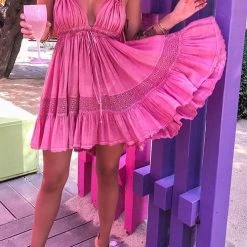 Levency Ruffles Backless Slip Mini Dress New In