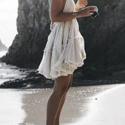 Levency Ruffles Backless Slip Mini Dress New In