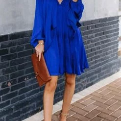 Levency Deep V-Neck Batwing Sleeve Ruffle Loose Dress New In 26 Levency Deep V-Neck Batwing Sleeve Ruffle Loose Dress New In