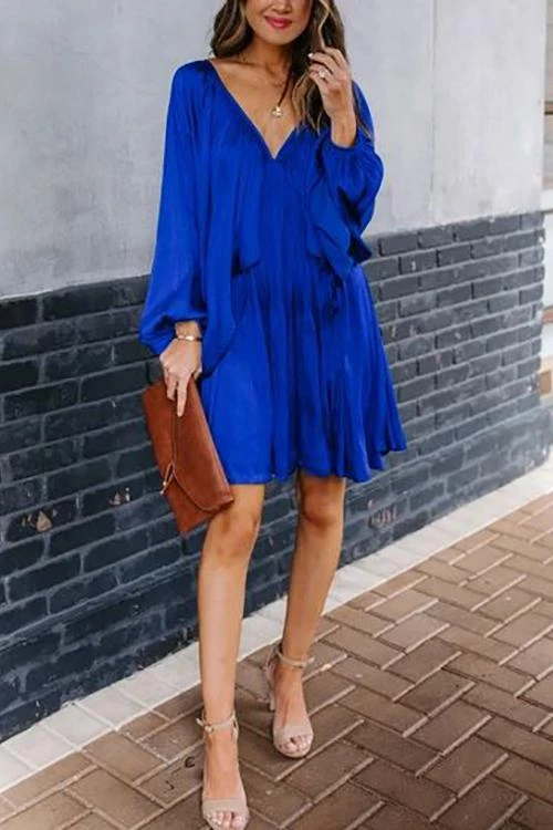 Levency Deep V-Neck Batwing Sleeve Ruffle Loose Dress New In 11 Levency Deep V-Neck Batwing Sleeve Ruffle Loose Dress New In