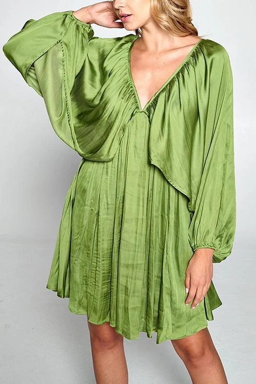 Levency Deep V-Neck Batwing Sleeve Ruffle Loose Dress New In 13 Levency Deep V-Neck Batwing Sleeve Ruffle Loose Dress New In