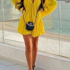 Levency Deep V-Neck Batwing Sleeve Ruffle Loose Dress New In 19 Levency Deep V-Neck Batwing Sleeve Ruffle Loose Dress New In