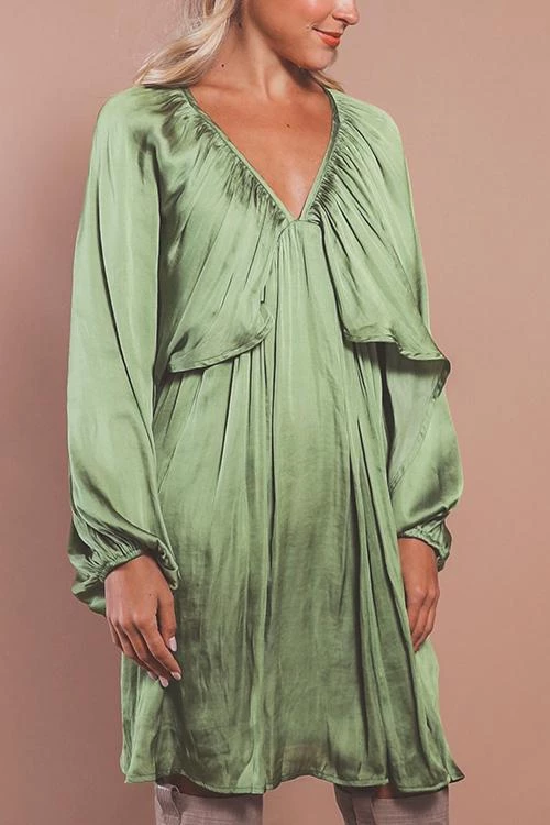 Levency Deep V-Neck Batwing Sleeve Ruffle Loose Dress New In 10 Levency Deep V-Neck Batwing Sleeve Ruffle Loose Dress New In