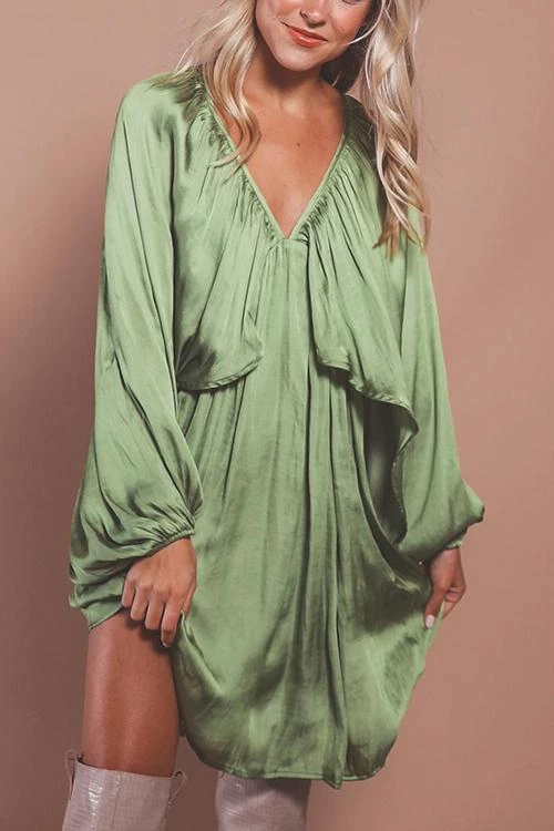 Levency Deep V-Neck Batwing Sleeve Ruffle Loose Dress New In 15 Levency Deep V-Neck Batwing Sleeve Ruffle Loose Dress New In