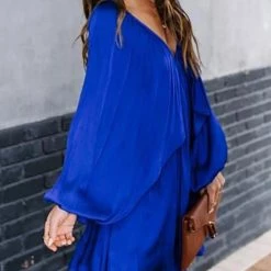 Levency Deep V-Neck Batwing Sleeve Ruffle Loose Dress New In 21 Levency Deep V-Neck Batwing Sleeve Ruffle Loose Dress New In