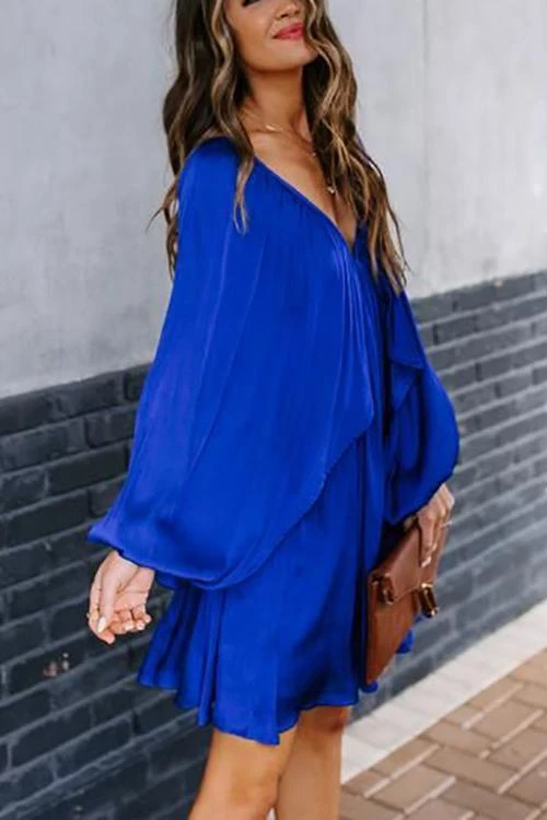 Levency Deep V-Neck Batwing Sleeve Ruffle Loose Dress New In 6 Levency Deep V-Neck Batwing Sleeve Ruffle Loose Dress New In
