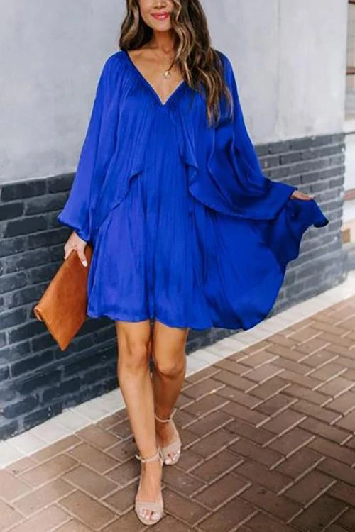 Levency Deep V-Neck Batwing Sleeve Ruffle Loose Dress New In 1 Levency Deep V-Neck Batwing Sleeve Ruffle Loose Dress New In