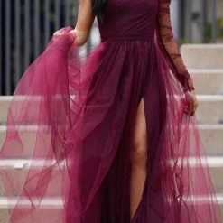 Levency Slit Hem Plus Size See-Through One Sleeve Dress New In