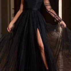 Levency Slit Hem Plus Size See-Through One Sleeve Dress New In