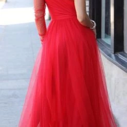 Levency Slit Hem Plus Size See-Through One Sleeve Dress New In