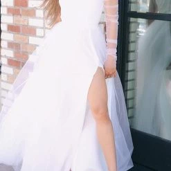 Levency Slit Hem Plus Size See-Through One Sleeve Dress New In