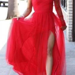 Levency Slit Hem Plus Size See-Through One Sleeve Dress New In