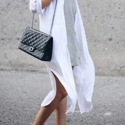 Levency Solid Color Round Neck Button Up Dress New In