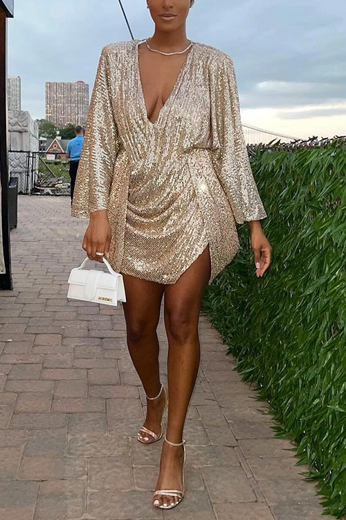 Levency V Neck Sequins Backless Bat Ruched Mini Dress New In 9 Levency V Neck Sequins Backless Bat Ruched Mini Dress New In