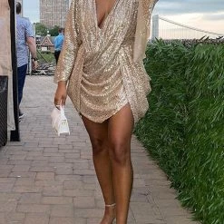 Levency V Neck Sequins Backless Bat Ruched Mini Dress New In 31 Levency V Neck Sequins Backless Bat Ruched Mini Dress New In