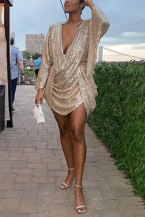 Levency V Neck Sequins Backless Bat Ruched Mini Dress New In 11 Levency V Neck Sequins Backless Bat Ruched Mini Dress New In