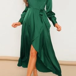 Levency New In Deep V Neck Strapped High Slit Maxi Dress