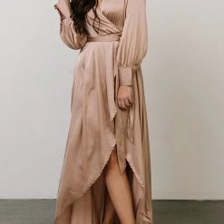 Levency New In Deep V Neck Strapped High Slit Maxi Dress