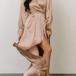 Levency New In Deep V Neck Strapped High Slit Maxi Dress