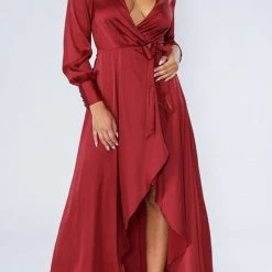 Levency New In Deep V Neck Strapped High Slit Maxi Dress