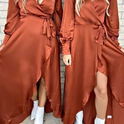 Levency New In Deep V Neck Strapped High Slit Maxi Dress