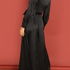 Levency New In Deep V Neck Strapped High Slit Maxi Dress