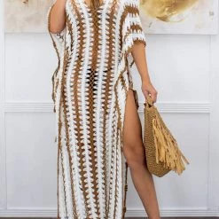 Levency New In Stripe V Neck Side Slit Hollow Caftan Dress 25 Levency New In Stripe V Neck Side Slit Hollow Caftan Dress