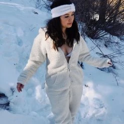 Levency Fuzzy Hoodie Collar Jumpsuit Pajamas