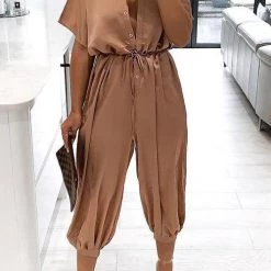 Levency Button Pockets Drawsting Jumpsuit