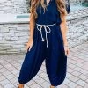 Levency Button Pockets Drawsting Jumpsuit
