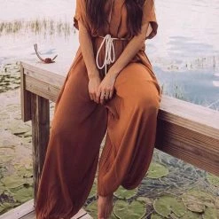 Levency Button Pockets Drawsting Jumpsuit