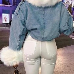 Levency Detachable Fuzzy Faux Fur Collar Denim Coat New In 71 Levency Detachable Fuzzy Faux Fur Collar Denim Coat New In