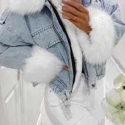 Levency Detachable Fuzzy Faux Fur Collar Denim Coat New In 72 Levency Detachable Fuzzy Faux Fur Collar Denim Coat New In