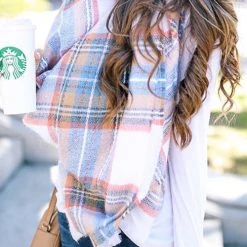 Levency Plaid Ripped Hem Scarf