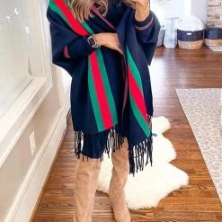 Levency Stripe Bat Sleeve Tassel Cardigan New In