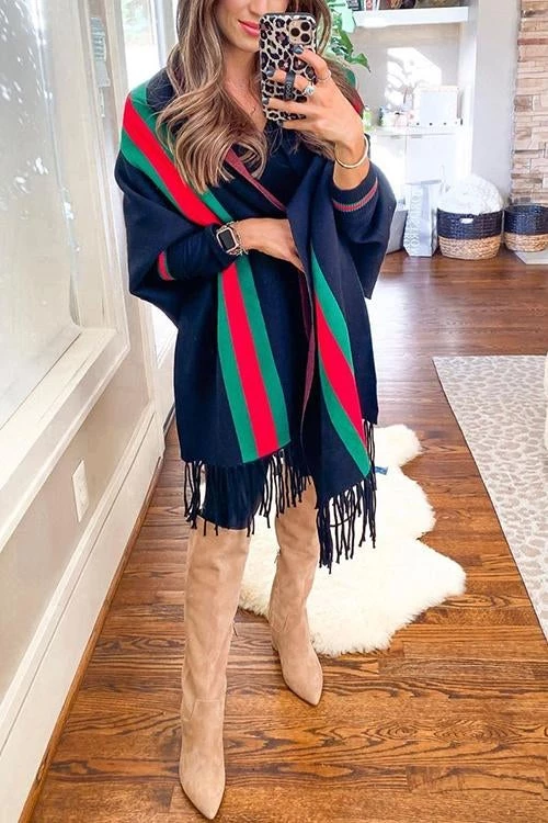 Levency Stripe Bat Sleeve Tassel Cardigan New In 1 Levency Stripe Bat Sleeve Tassel Cardigan New In