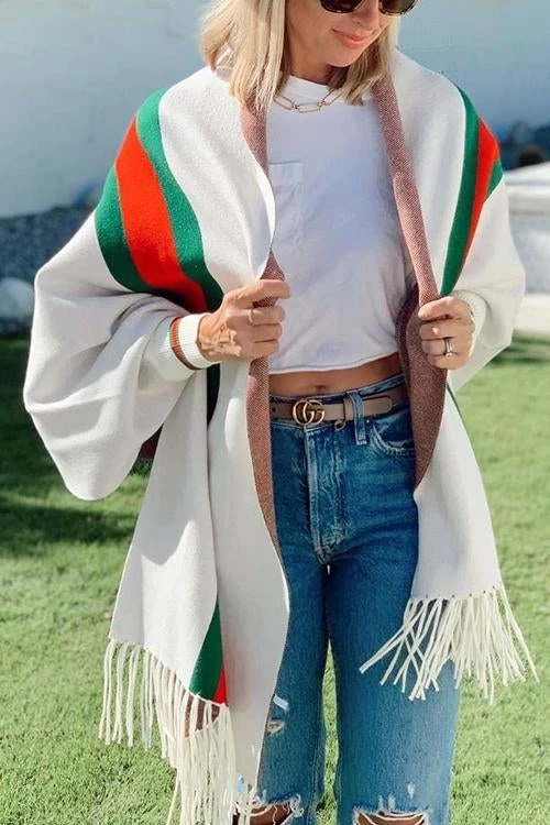 Levency Stripe Bat Sleeve Tassel Cardigan New In 15 Levency Stripe Bat Sleeve Tassel Cardigan New In