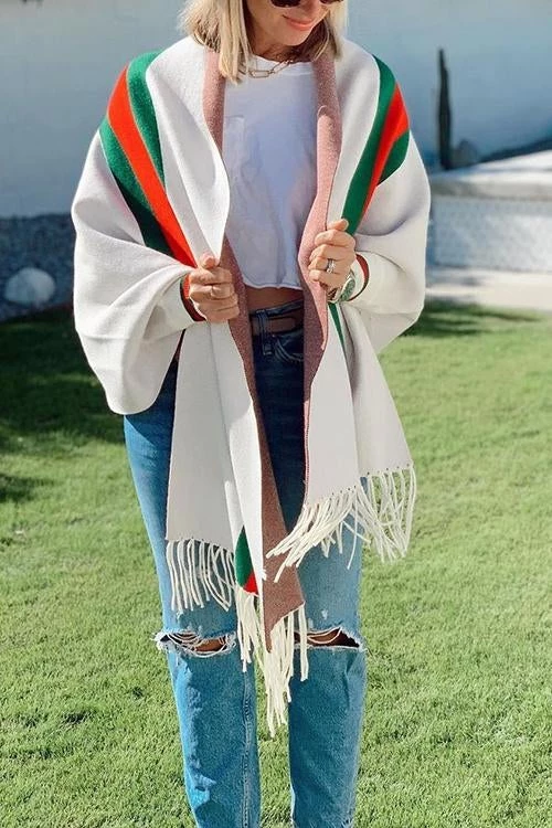 Levency Stripe Bat Sleeve Tassel Cardigan New In 3 Levency Stripe Bat Sleeve Tassel Cardigan New In