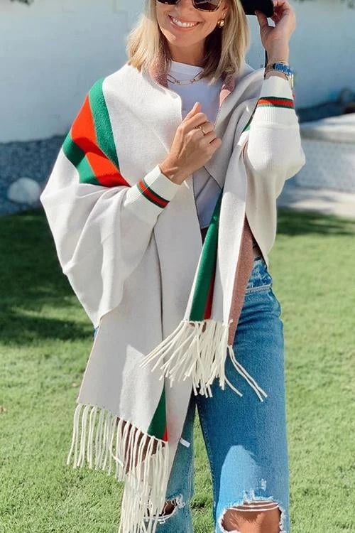 Levency Stripe Bat Sleeve Tassel Cardigan New In 18 Levency Stripe Bat Sleeve Tassel Cardigan New In