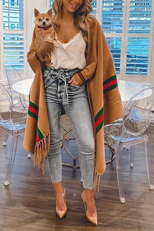 Levency Stripe Bat Sleeve Tassel Cardigan New In 2 Levency Stripe Bat Sleeve Tassel Cardigan New In