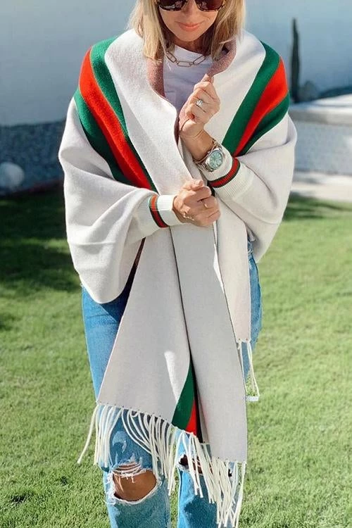 Levency Stripe Bat Sleeve Tassel Cardigan New In 10 Levency Stripe Bat Sleeve Tassel Cardigan New In