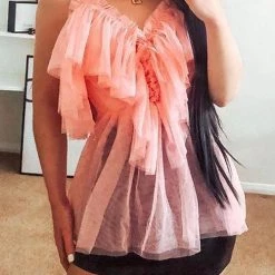 Levency New In Off Shoulder Lace Up Layer Top