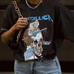 Levency METALLICA Skull Print Loose T Shirt New In
