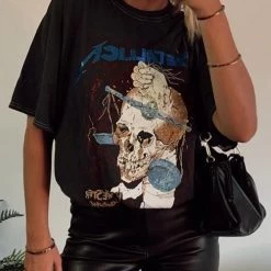 Levency METALLICA Skull Print Loose T Shirt New In