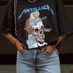 Levency METALLICA Skull Print Loose T Shirt New In