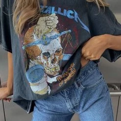 Levency METALLICA Skull Print Loose T Shirt New In