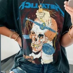 Levency METALLICA Skull Print Loose T Shirt New In